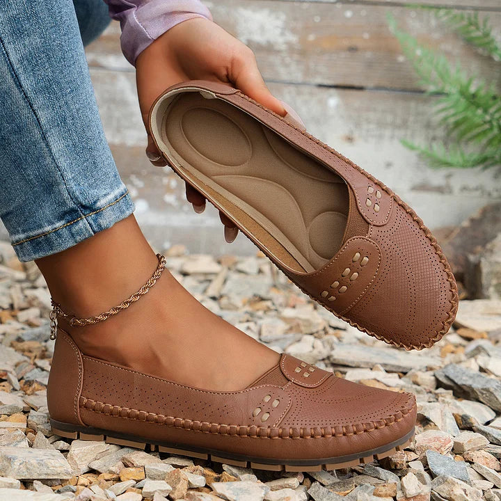 Women's Slip-On Shoes with Perforated Detailing and Cushioned Insole