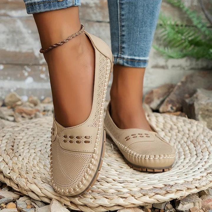 Women's Slip-On Shoes with Perforated Detailing and Cushioned Insole