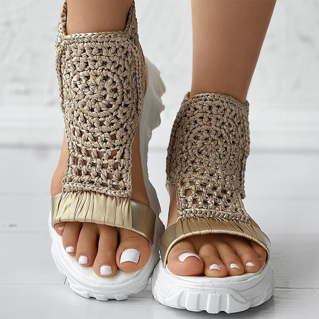 Women’s Platform Sandals with Crochet Upper and Chunky Textured Sole
