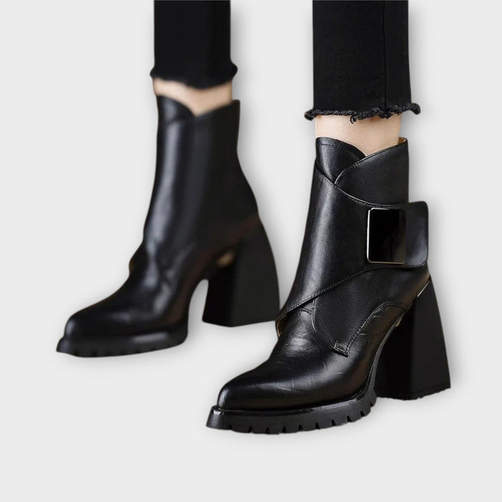 Sleek Chunky-Heel Leather Ankle Boots