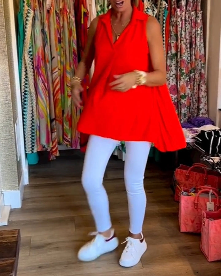 Nina® | Sleeveless top with ruffles and a collar