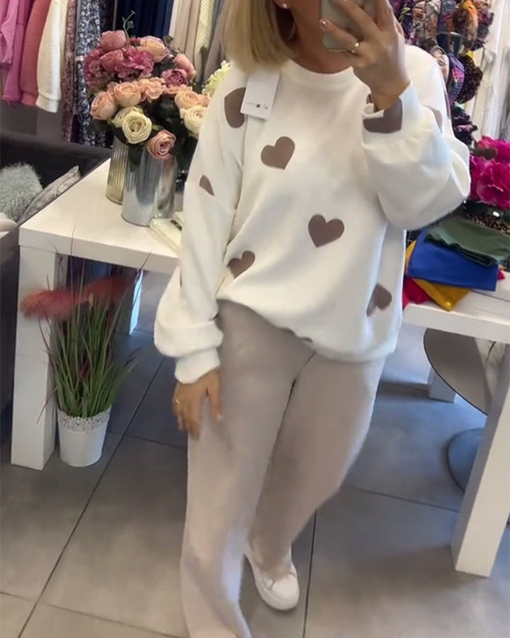 Casual Heart Printed Two-Piece Set