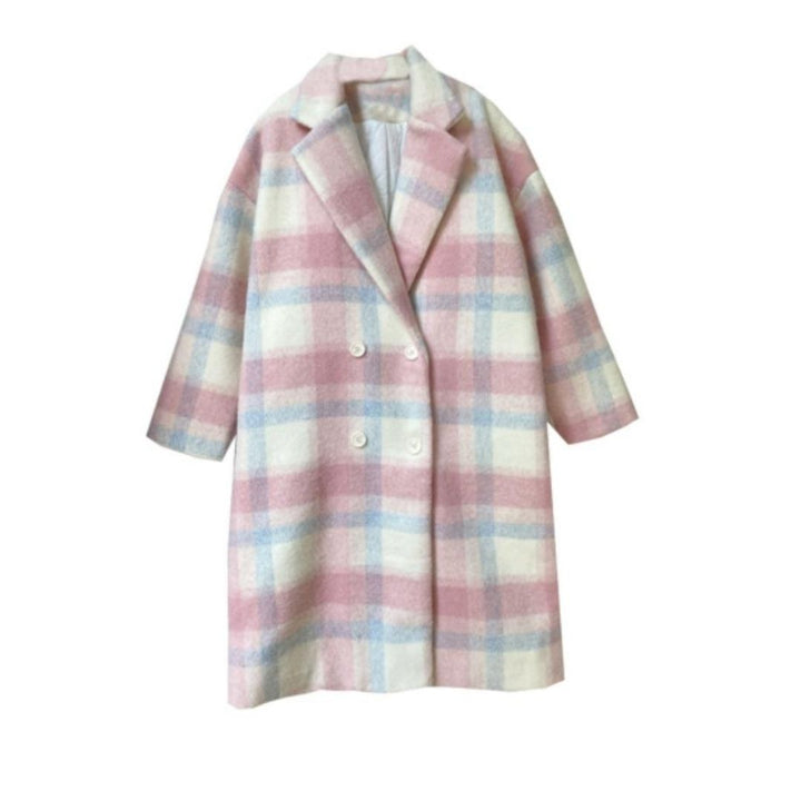 Rocio | Women's wool blend coat with pastel checks and double-breasted buttons