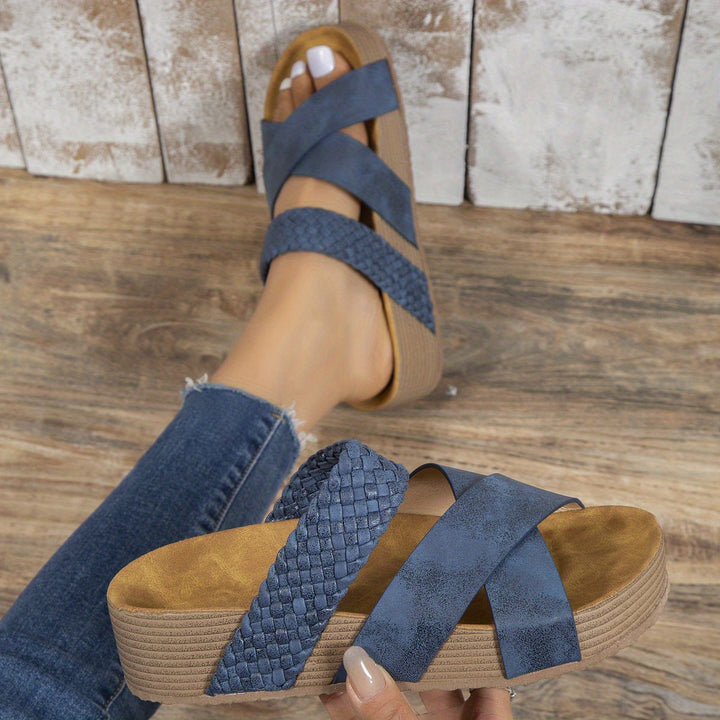 Women's Slip-On Wedge Sandals with Braided Crossover Straps
