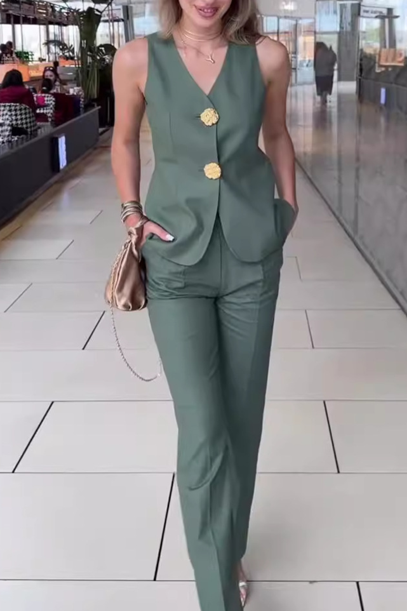 ARIANWEN – ELEGANT SOLID COLOR PATCHWORK V-NECK TWO-PIECE SET