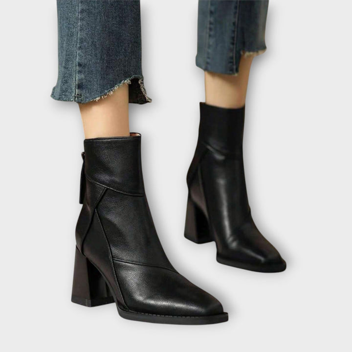 Sleek Block-Heel Leather Ankle Boots