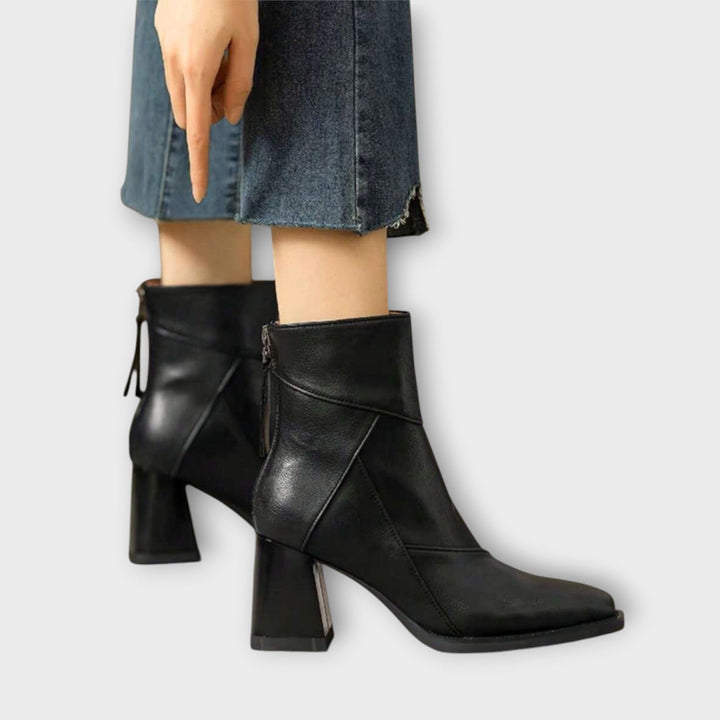Sleek Block-Heel Leather Ankle Boots