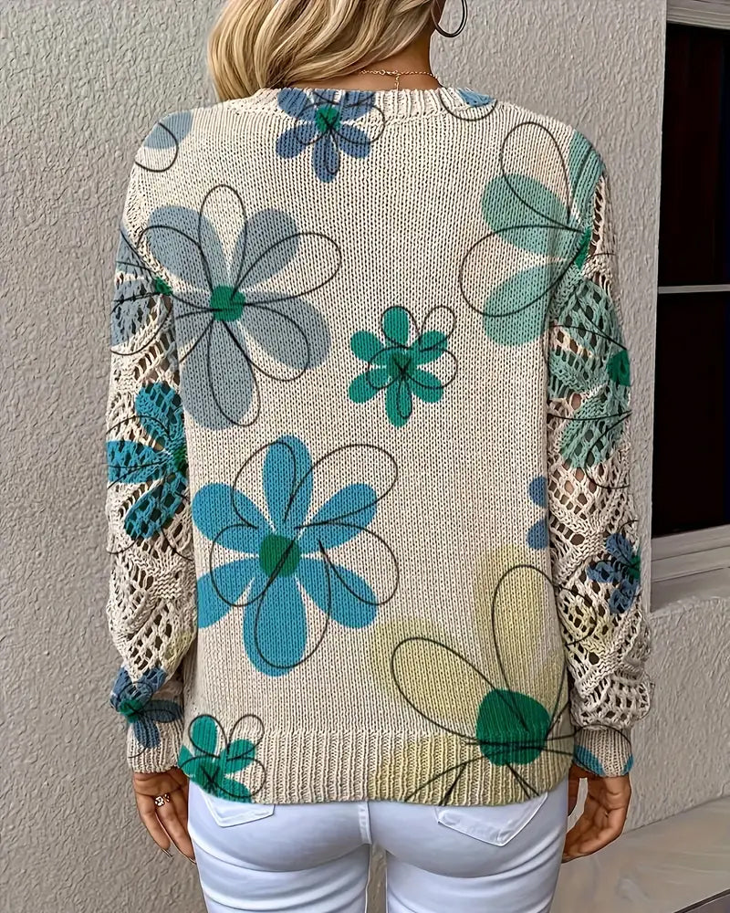 V-Neck Sweater with Openwork Pattern