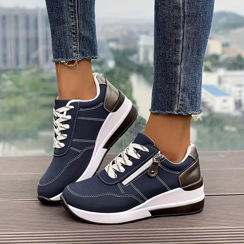Women's Supportive Platform Sneakers with Zip and Lace Design