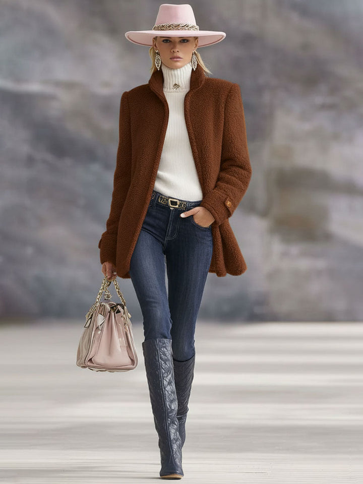 Casual Vintage Pink Polar Fleece Zip-Up Jacket Coat