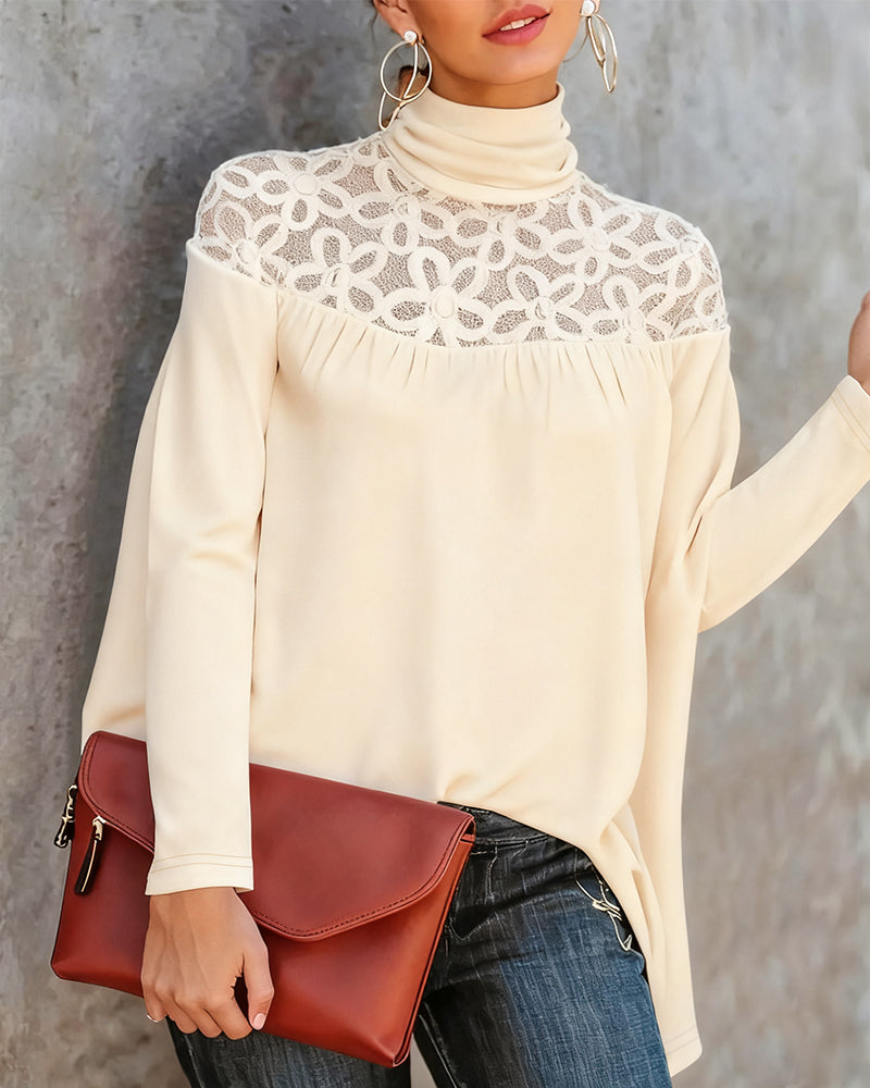 Lace Sheer Knit Turtleneck