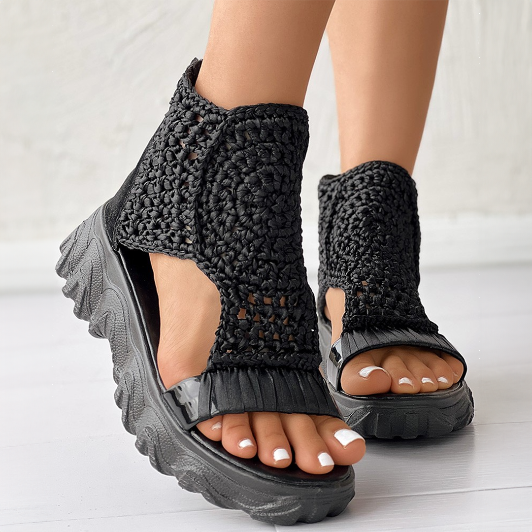 Women’s Platform Sandals with Crochet Upper and Chunky Textured Sole