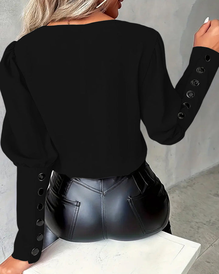 Contrast Color V-Neck Horsehair Sleeve