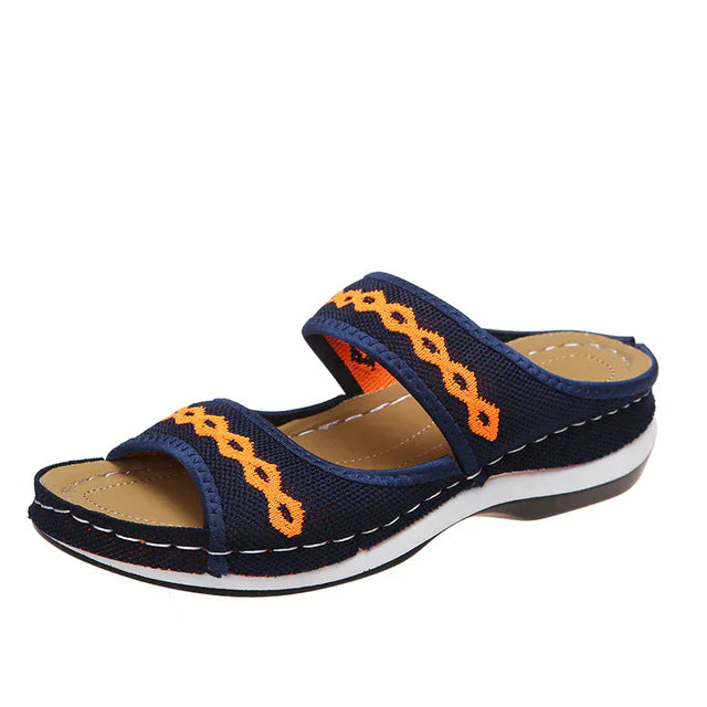 Women's Double Strap Casual Sandals with Embroidered Detailing