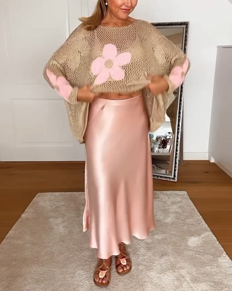 Hollow Pattern Sweater with Floral Motifs