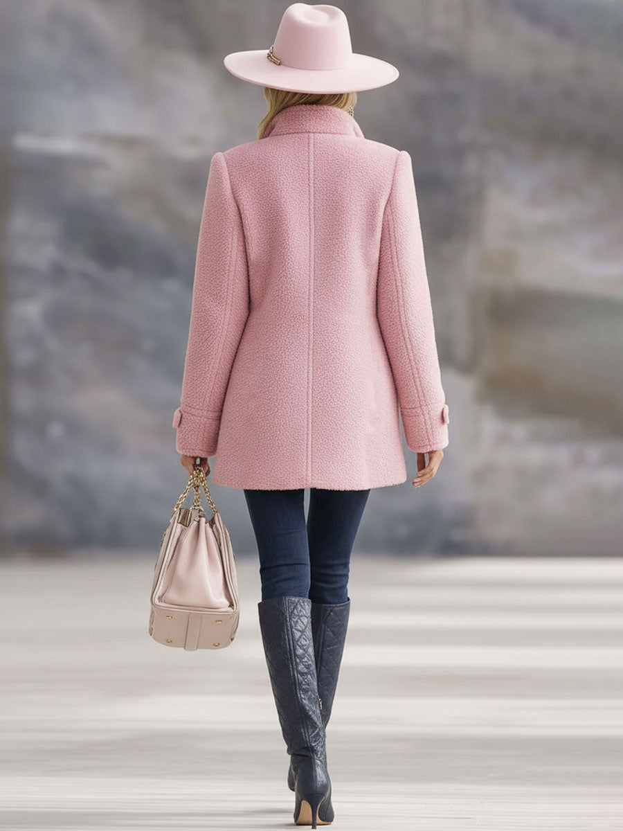 Casual Vintage Pink Polar Fleece Zip-Up Jacket Coat