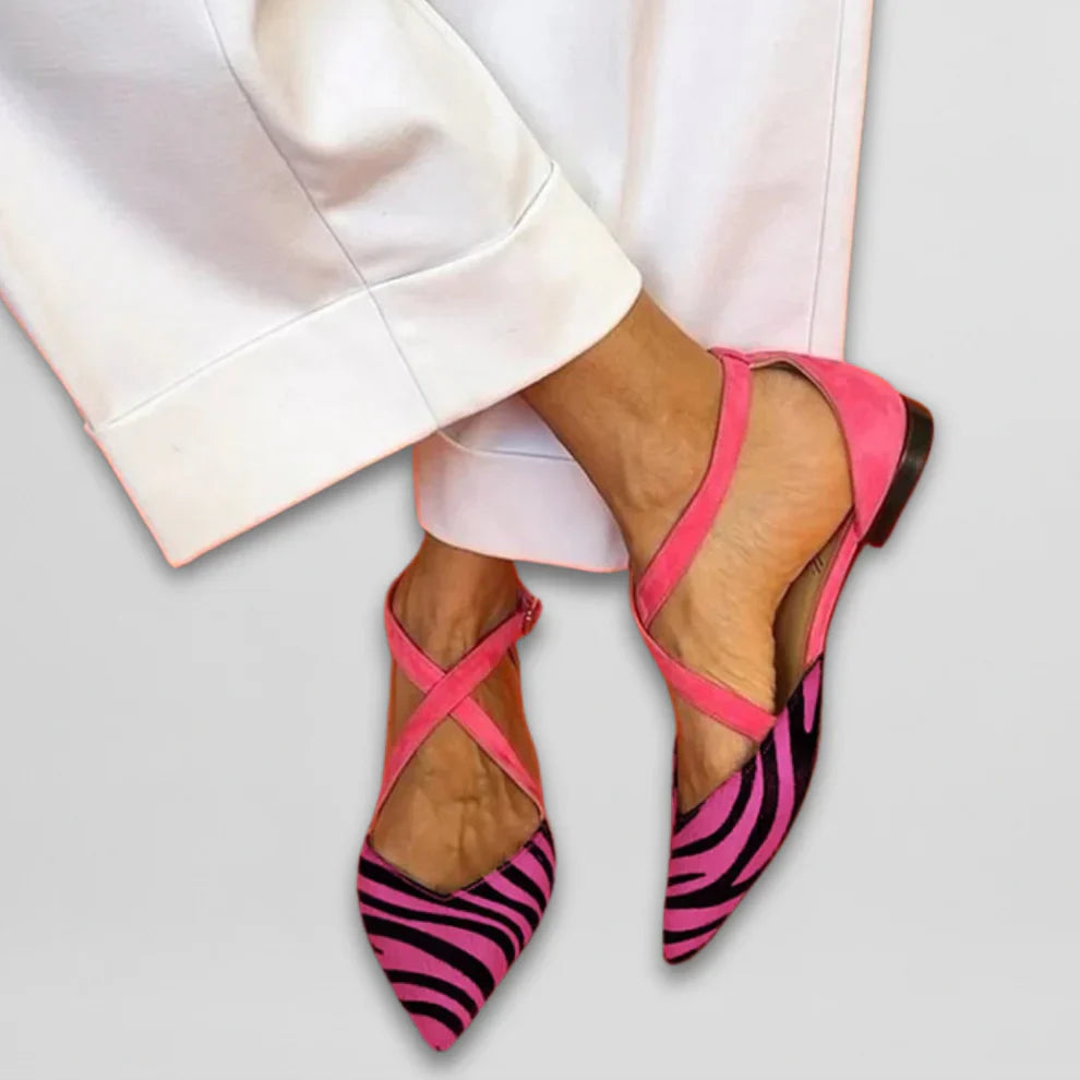 Women’s Zebra Pattern Pointed Toe Flat Sandals – Summer Striped Elegance