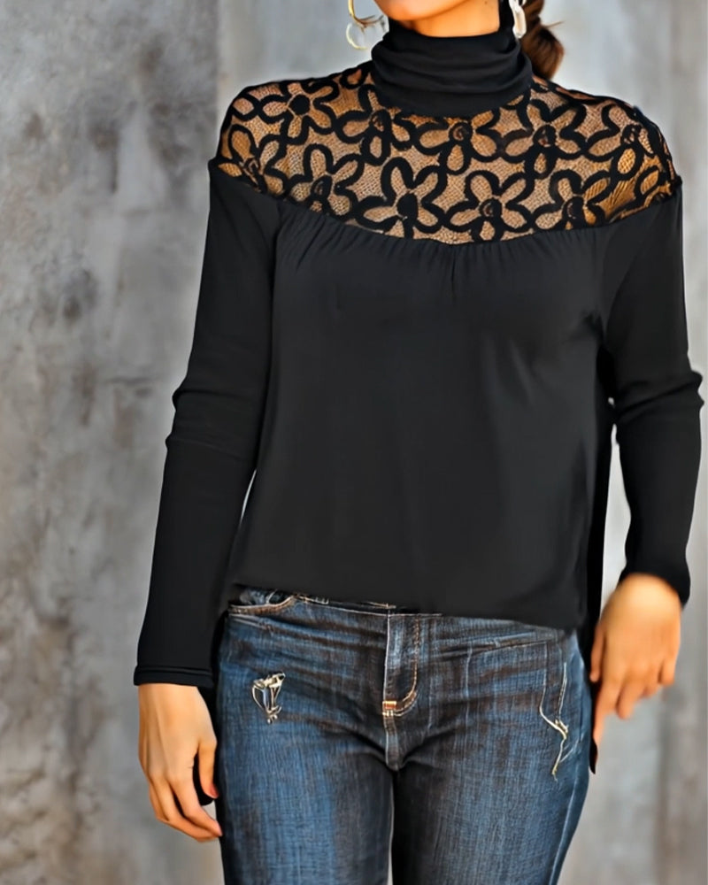 Lace Sheer Knit Turtleneck