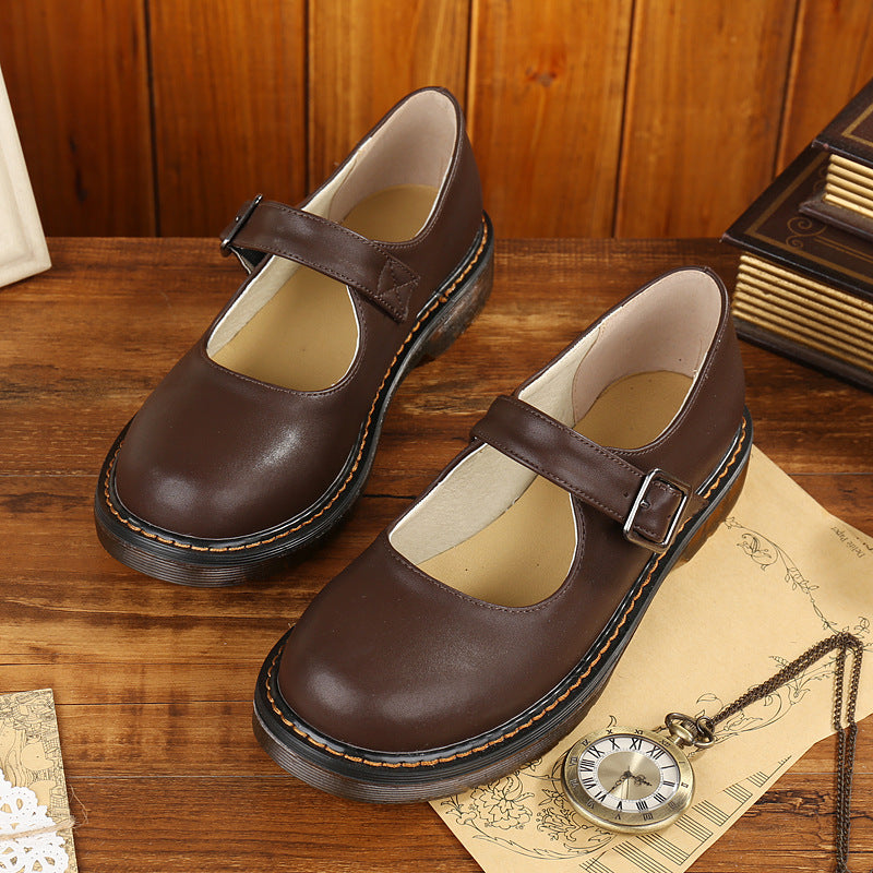 Women's Retro Buckled Mary Jane Shoes with Low Heel Design