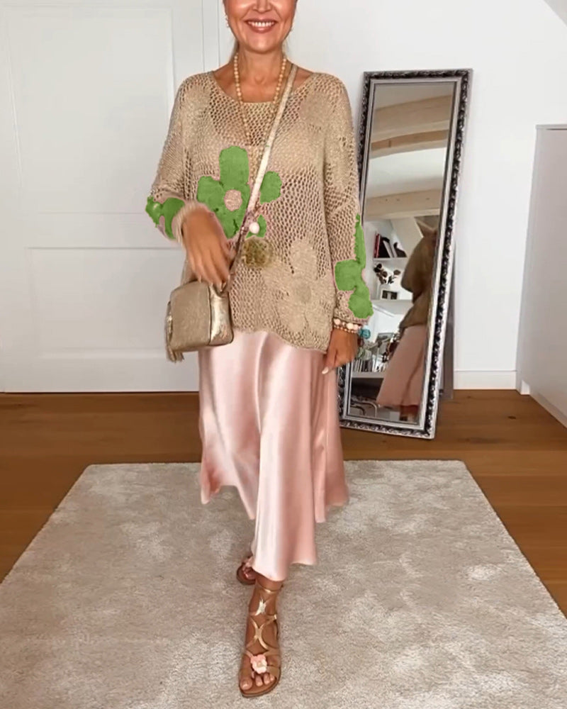 Hollow Pattern Sweater with Floral Motifs