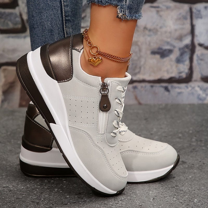 Women's Supportive Platform Sneakers with Zip and Lace Design
