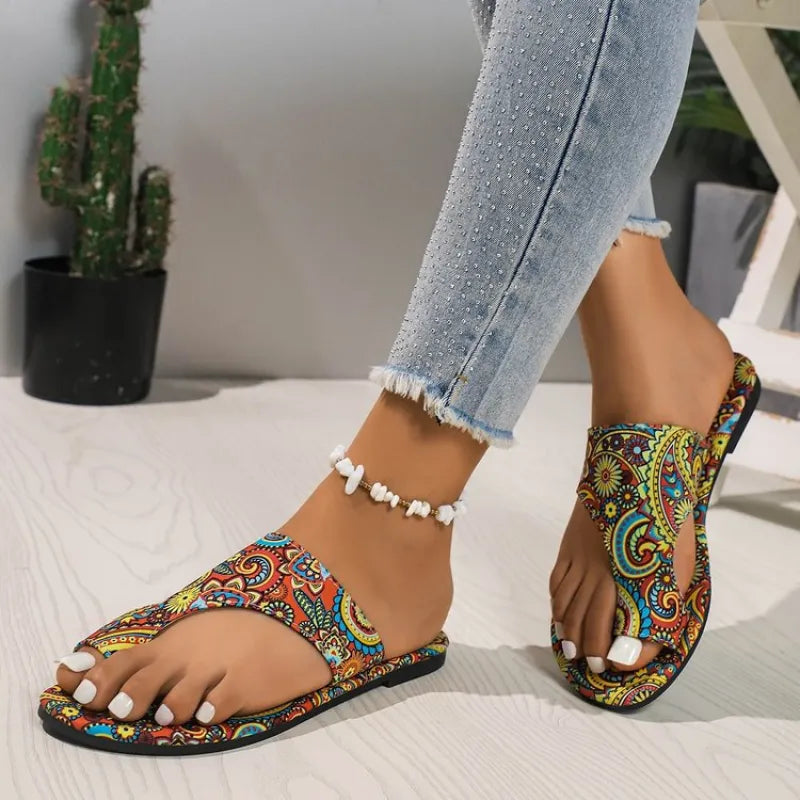 Women's Plus Size Roman Style Slippers Ethnic Pattern Flat Sandals