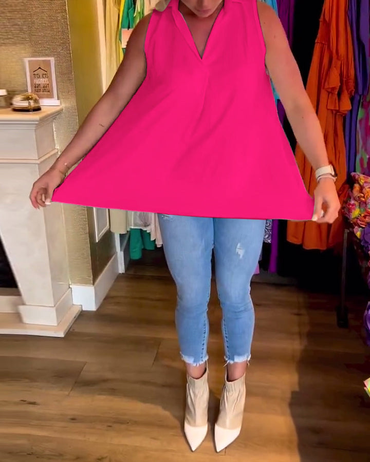 Nina® | Sleeveless top with ruffles and a collar