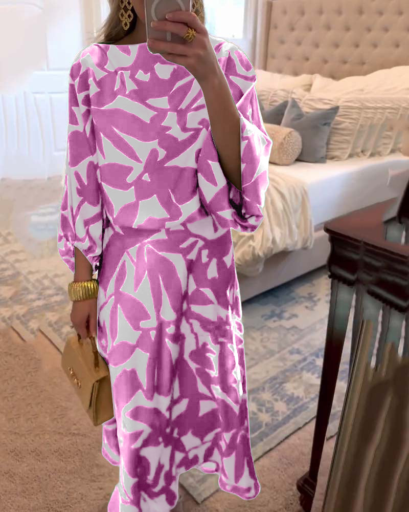 Set Dress Casual Printed Lantern Sleeves Temperament