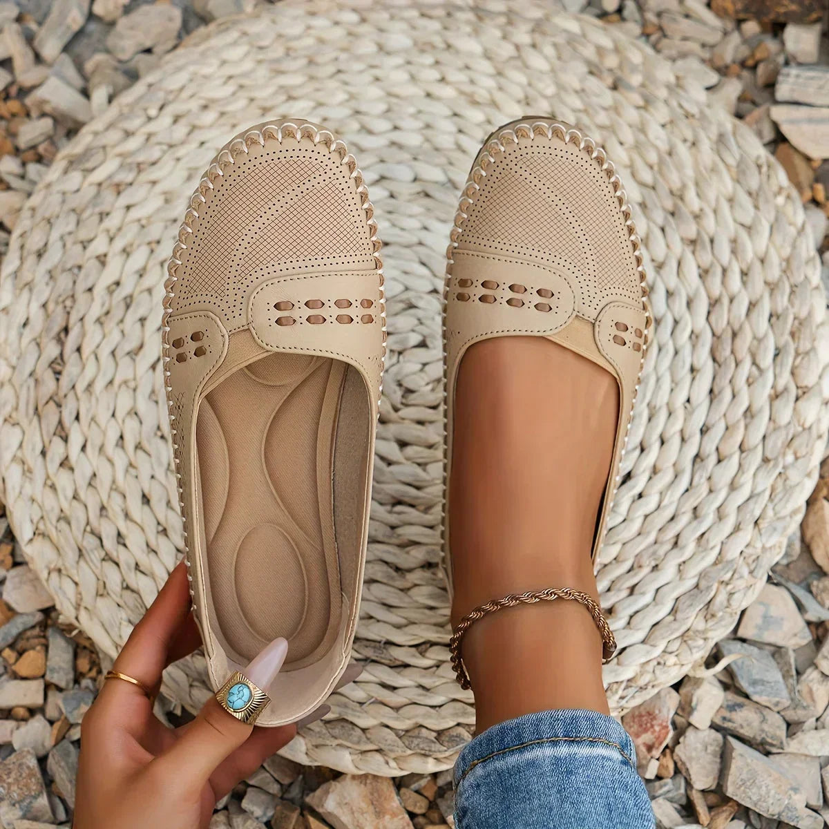 Women's Slip-On Loafers with Comfort Sole and Contrast Stitching