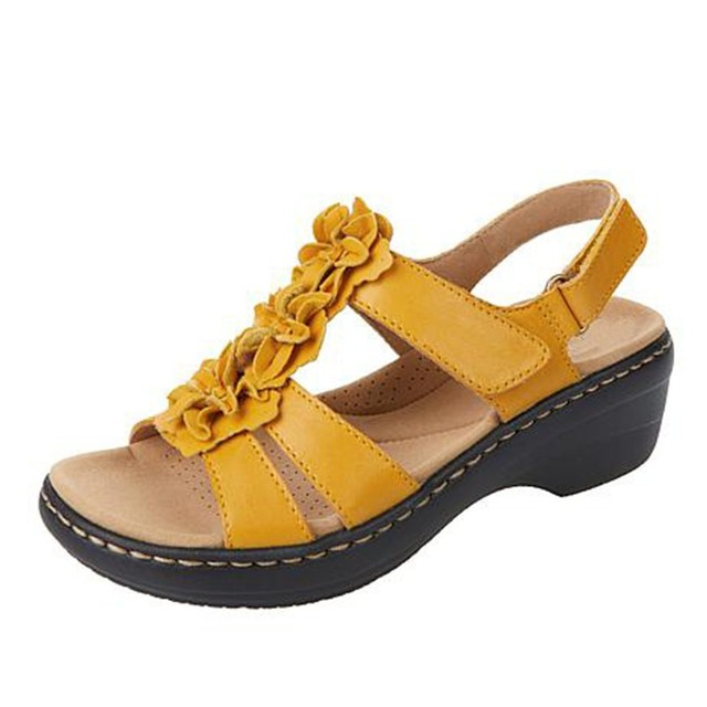 Women's Wedge Sandals with Floral Straps and Adjustable Back Closure