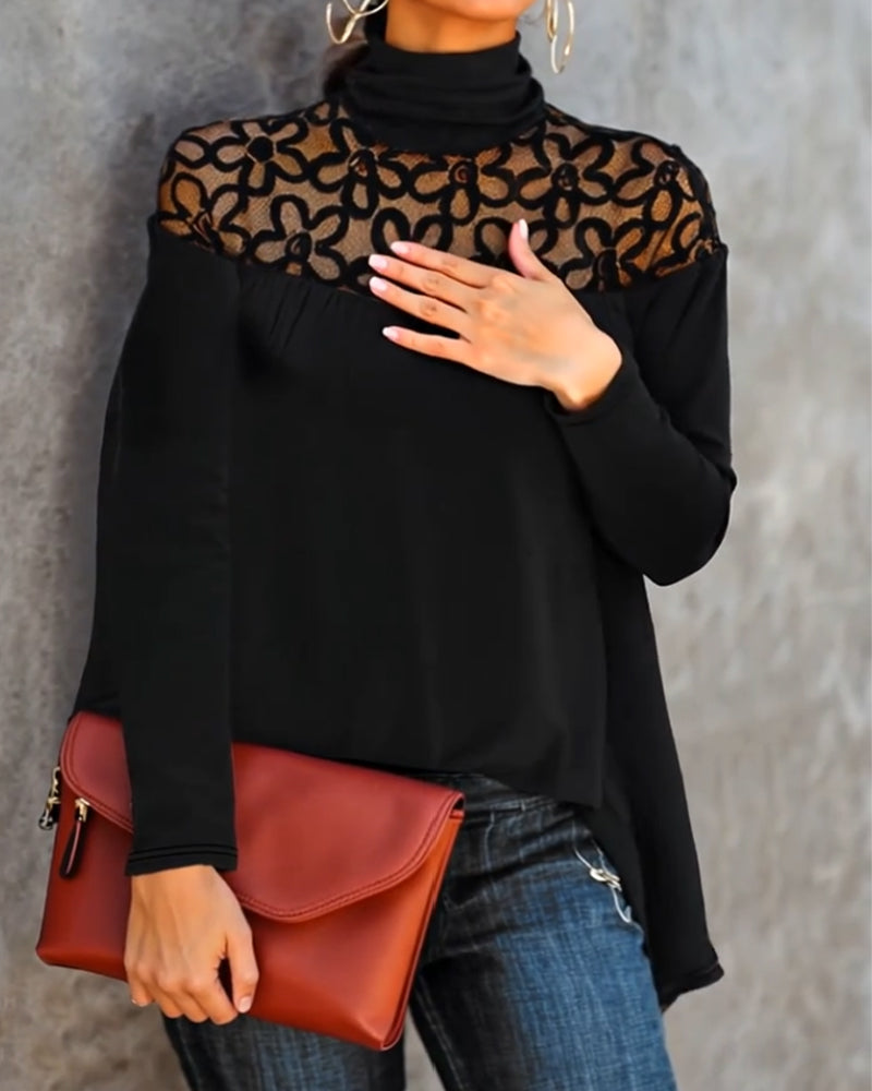 Lace Sheer Knit Turtleneck