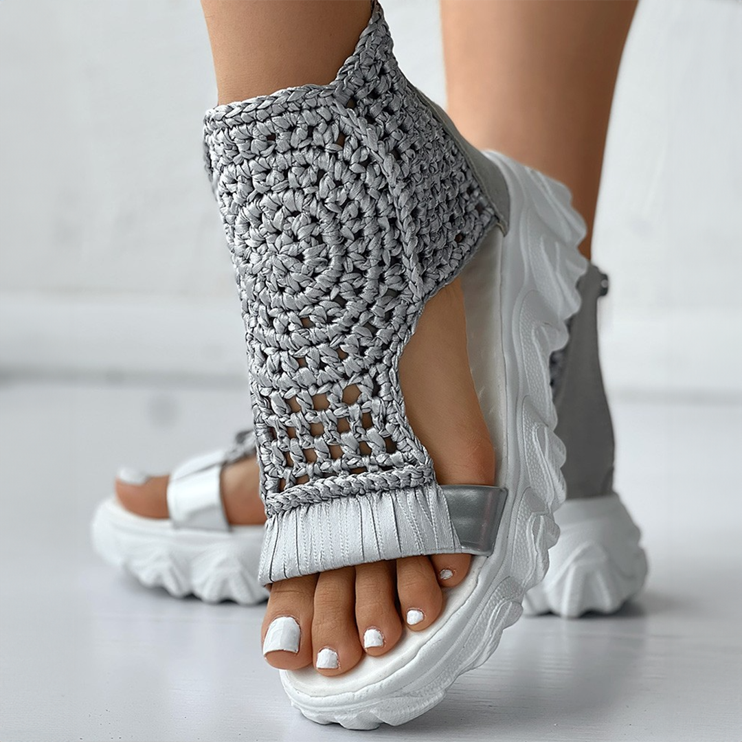 Women’s Platform Sandals with Crochet Upper and Chunky Textured Sole