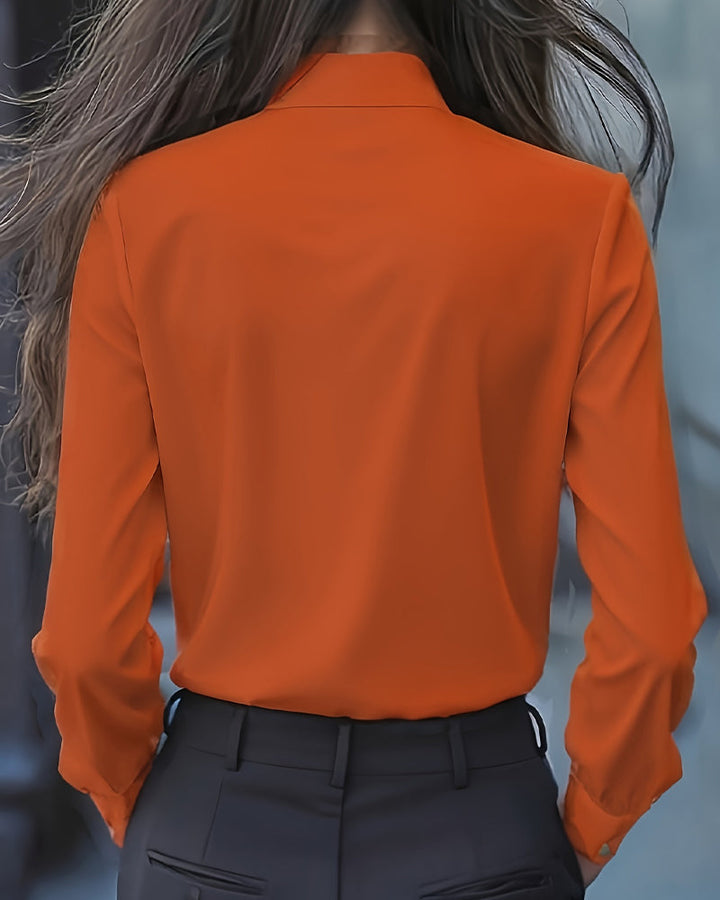 Long Sleeve Blouse with Knot and Ruffles