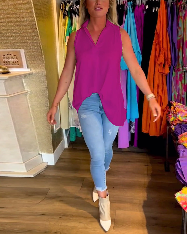 Nina® | Sleeveless top with ruffles and a collar