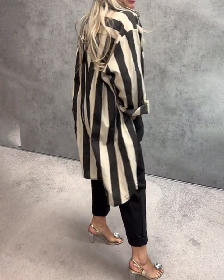 Long Sleeve Loose Striped Shirt