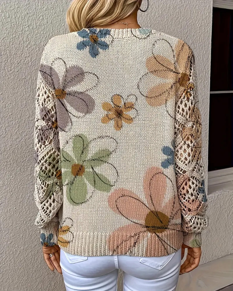 V-Neck Sweater with Openwork Pattern