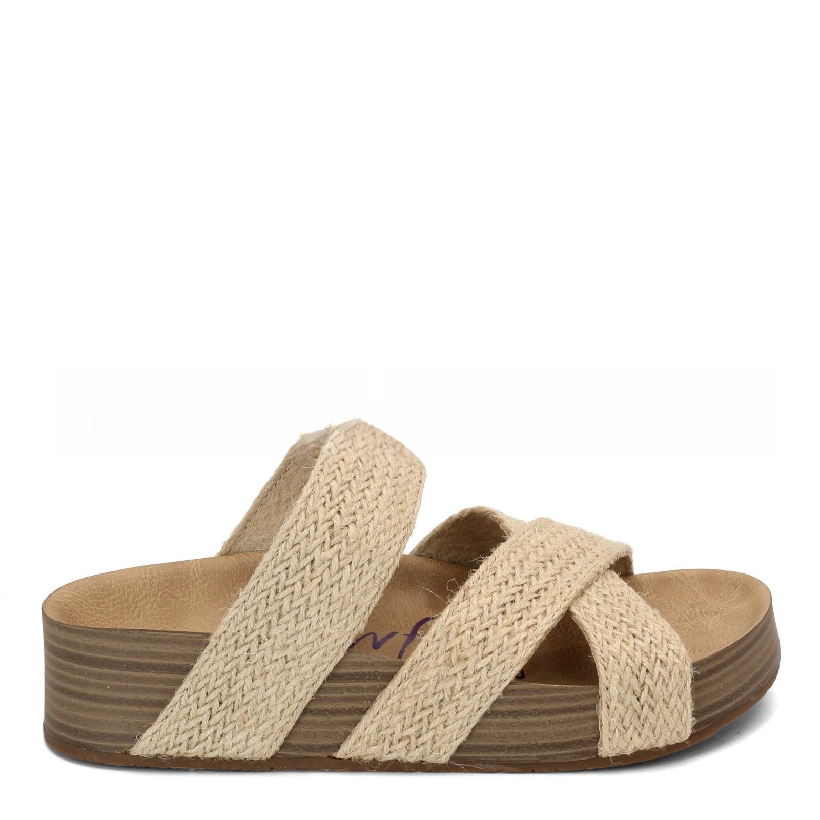 Women's Wedge Slide Sandals with Crossed Hemp-Style Braided Straps
