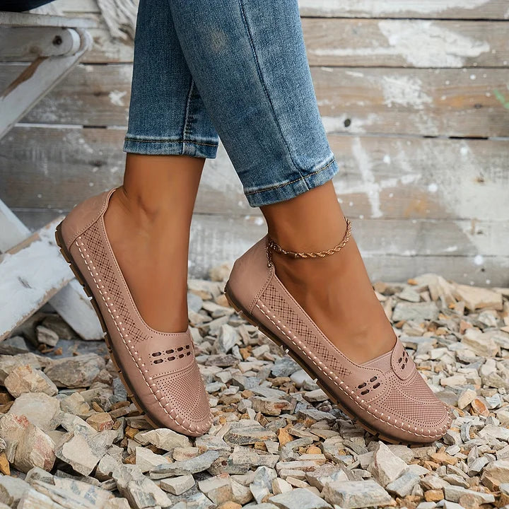 Women's Slip-On Shoes with Perforated Detailing and Cushioned Insole