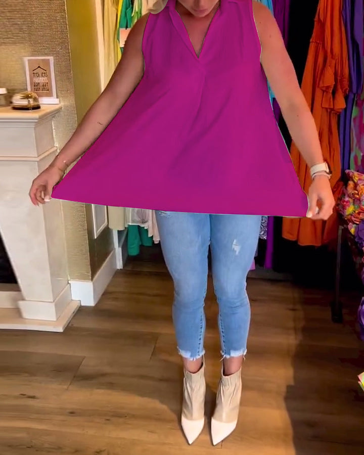 Nina® | Sleeveless top with ruffles and a collar