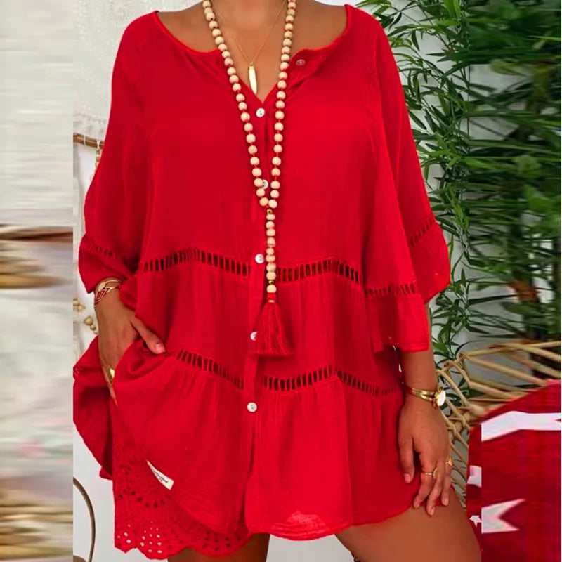 Women's V Neck Cotton Short Sleeve Top Casual Loose Fit Blouse