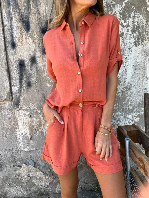 Marah – Relaxed Button-Up Shorts Set