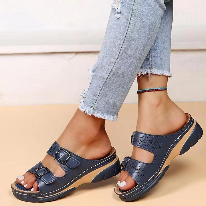 Women's Orthopedic Slide Sandals with Adjustable Buckles and Cushioned Sole