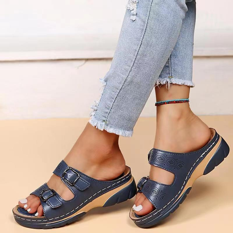 Women's Orthopedic Slide Sandals with Adjustable Buckles and Cushioned Sole