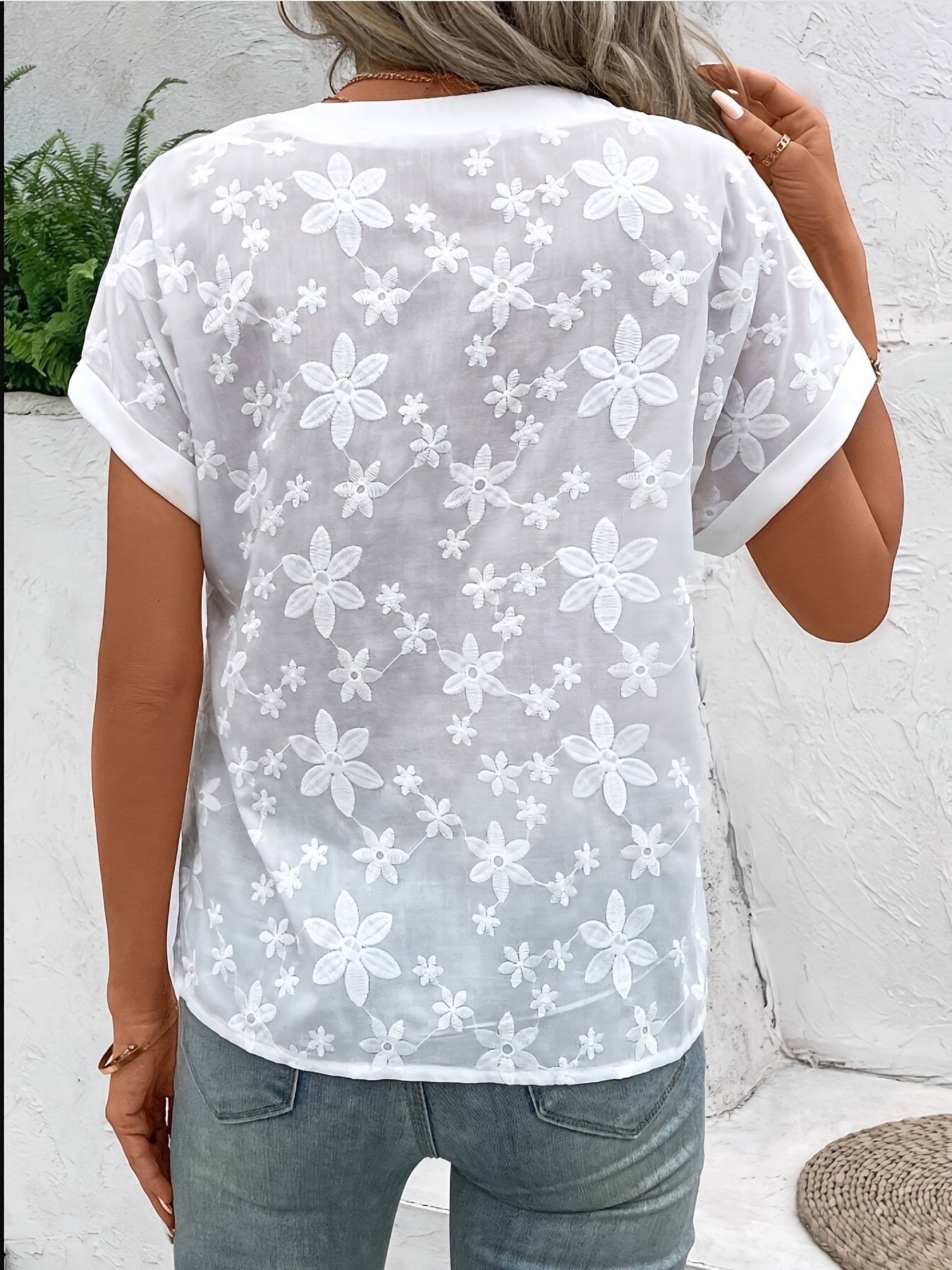 Jasmine – Embroidered Button Neck Blouse