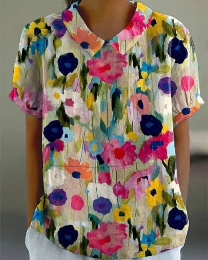 Beatrix - Retro Floral Cotton-Linen Shirt