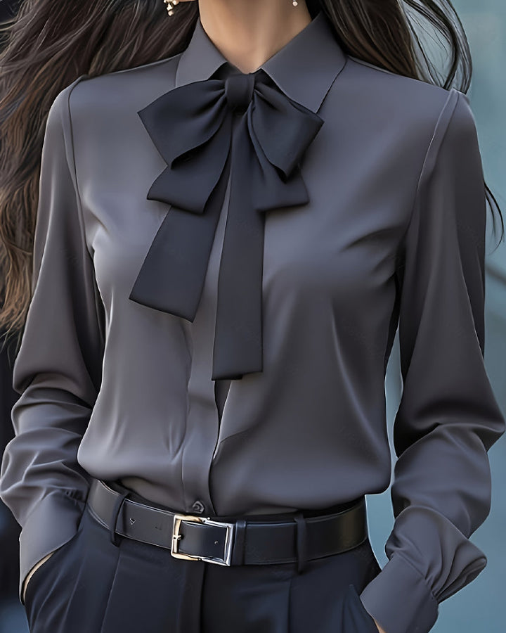 Long Sleeve Blouse with Knot and Ruffles