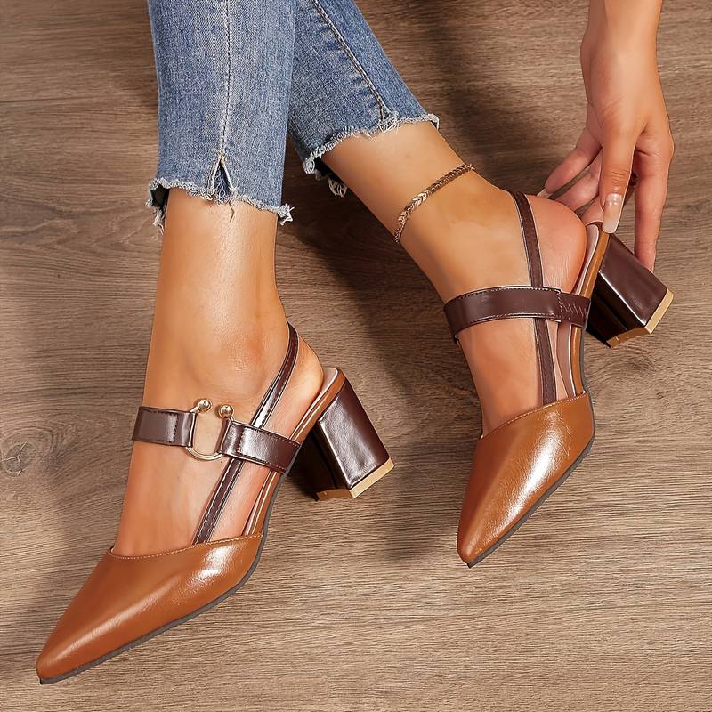 Women’s Orthopedic Block Heels – Stylish Pointed Toe Slingbacks