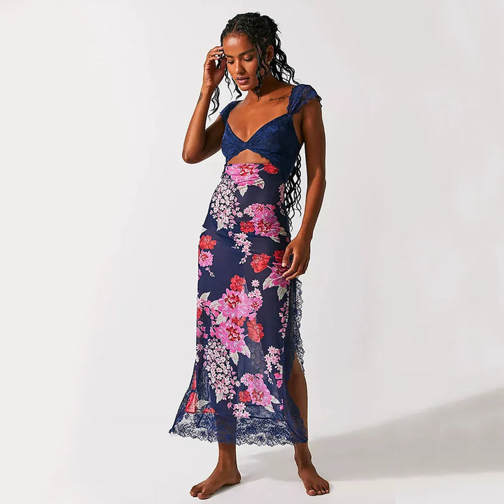 Selviera™ Lace Strap Maxi Dress – Summer Elegance with Floral Charm | Shop Yours Today