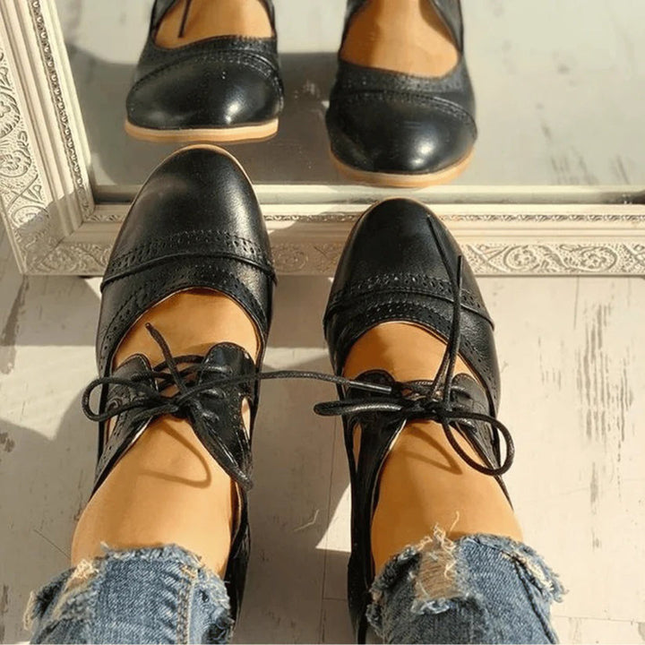 Women's Retro Oxford Heels with Cutout Detail and Block Heel
