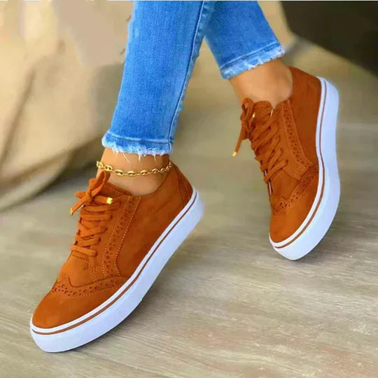 Women's Casual Low-Top Lace-Up Sneakers with Thick White Sole